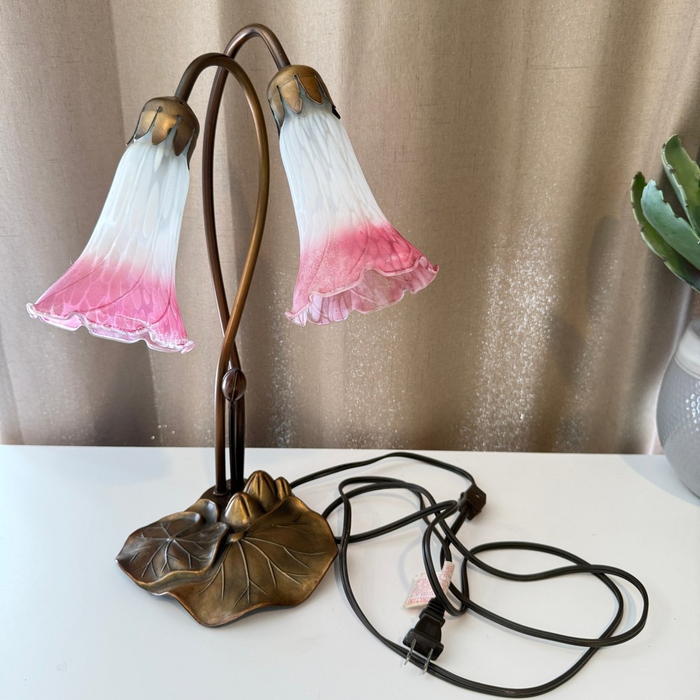 Vintage Dale Tiffany Connisseur Style Double Lily Pad Table Lamp